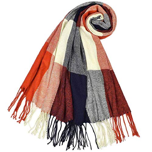 heekpek Mujeres caliente Mantas Cozy Pashmina bufanda larga tartán enrejado mantón (Rojo+Azul)