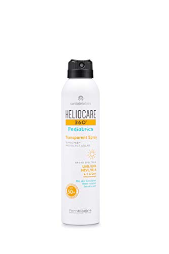 Heliocare 360º Pediatrics Transparent Spray SPF 50+ - Spray Solar para Niños, Fácil Aplicación y Absorción, Eficaz sobre Piel Mojada, Hipoalergénico, Blanco, 200ml