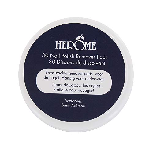 Herome Esmalte de uñas Toallitas desmaquillantes Discos (Caring Nail Polish Remover Pads Travel size) - 30 pads - Sin acetona, Tamaño de viaje