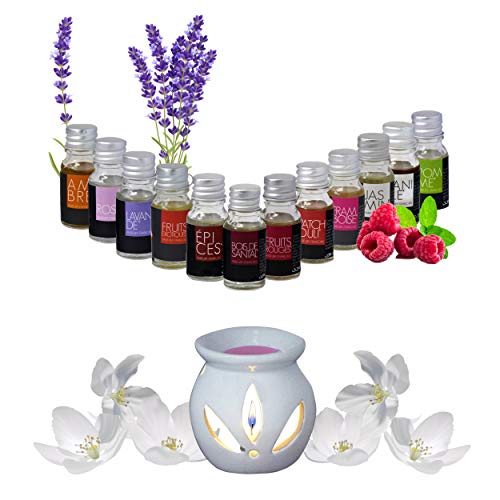 Hogar y Mas Aceites Esenciales para Humidificado y Difusor, Aromaterapia Set 12. Quemador de Aceites Lavanda, Frutas, Jazmín