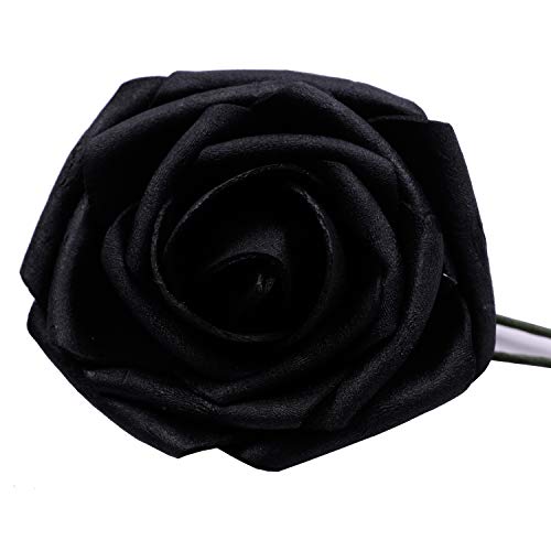 Homcomodar Flores Artificiales Rosa Negra 30 Piezas Rosas Falsas de Aspecto Real con Tallo para Bodas Ramos de Bricolaje Centros de Mesa Arreglo Fiesta Decoración del hogar