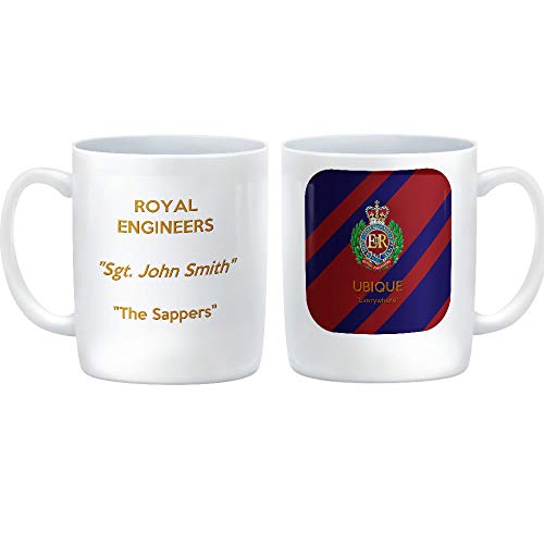 HQ Gift Ideas Royal Engineers The Sappers Taza de cerámica Personalizada Que Muestra una Imagen de la Insignia del Regimiento en un Corps Tie Design con el Lema Ubique – Everywhere