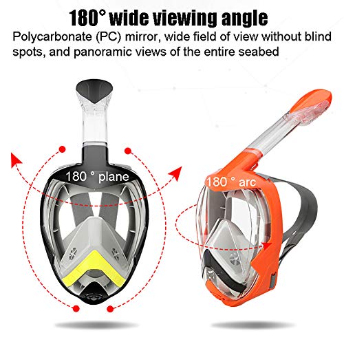 HRXS Máscara de Snorkel Máscara de Snorkel de Rostro Completo y seco Completo Vista panorámica de 180 ° Buceo antivaho, antifugas, Plegable y Seguro para Adultos y jóvenes,Naranja,S/M