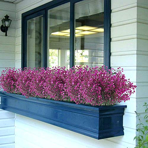 HUAESIN 4pcs Ramo de Flores Artificiales Decoracion Jarrones Flor Plastico Pequeña Mimbre Moradas Planta Artificial Exterior Interior Rama de Arbusto Narciso para Macata Cesta Balcon Mesa Fucsia Boda