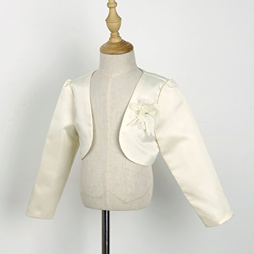 IEFIEL Bolero Plateado de Boda Fiesta Niña Chaqueta de Vestido Princesa Cardigan Satén Mangas Largas con Flor para Bebé Niña (9 Meses-10 Años) Beige 3-4 Años