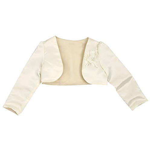 IEFIEL Bolero Plateado de Boda Fiesta Niña Chaqueta de Vestido Princesa Cardigan Satén Mangas Largas con Flor para Bebé Niña (9 Meses-10 Años) Beige 3-4 Años