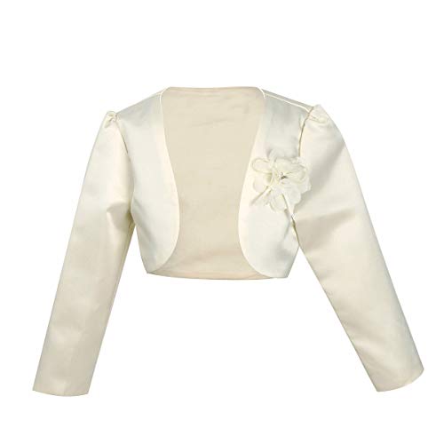 IEFIEL Bolero Plateado de Boda Fiesta Niña Chaqueta de Vestido Princesa Cardigan Satén Mangas Largas con Flor para Bebé Niña (9 Meses-10 Años) Beige 3-4 Años