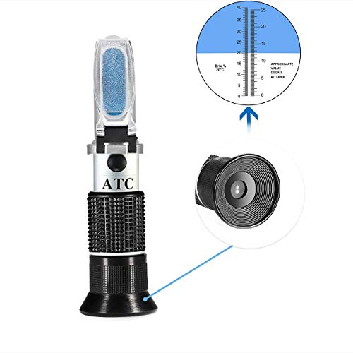 iitrust Enólogo Refractómetro con ATC para Viticultor para Medir el Contenido de Azúcar y Alcohol en el Jugo de UVA Original (Azúcar: 0-40%, Alcohol: 0-25%)