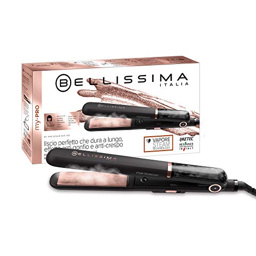 Imetec Bellissima My Pro Steam B28 100 - Plancha para cabello con vapor profesional, efecto liso anti-encrespado, revestimiento en cerámica, temperatura regulable, calentamiento rápido, negro