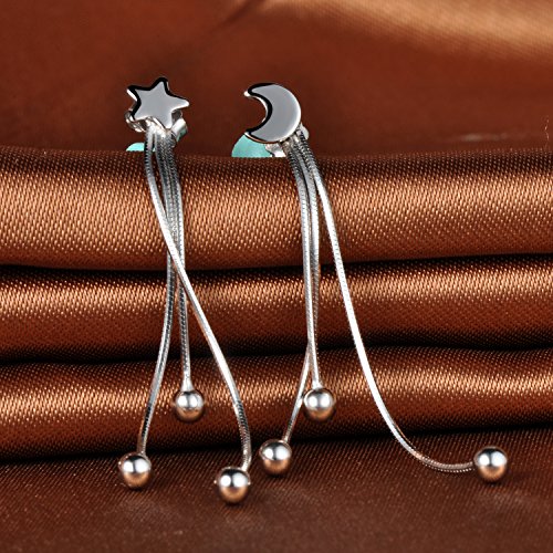 Infinito U Pendientes Largos para Mujeres de Plata de Ley 925 Diseño de Luna y Estrellas con 3 Borlas Drop Earring