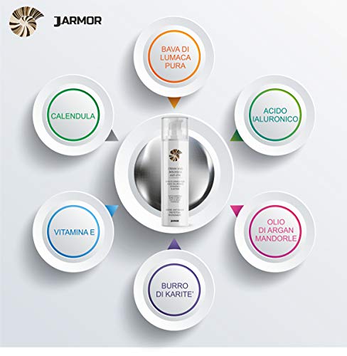 J.ARMOR Crema de Baba de Caracol - Cara Cuello y Escote - Ácido Hialurónico, Argán, Karitè, Vitamina C - Antiedad, Hidratante, Reduce las Arrugas, Marcas de Acné, Manchas de la Piel - Orgánico - 50 ml