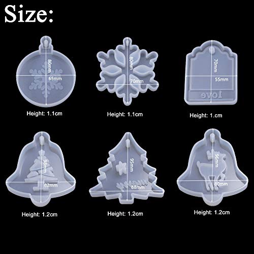 JEMESI 6Pack Moldes Resina DIY Silicona Epoxi Moldes Resina para Copo de Nieve/Copos de Nieve Circular/árbol de Navidad, Alce, Moldes Montaje de Love