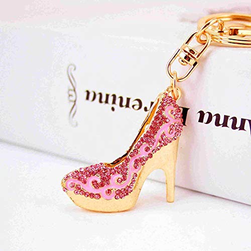 JIAXIA Zapatos de Tacones Altos de Cristal Llaveros Anillos Titular de la Bolsa de Esmalte de Flores Colgante para llaveros de Coche Llaveros Rosa