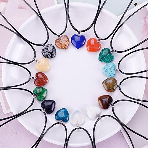 Juanya - 20 colgantes de piedra con forma de gota de agua de cristal de cuarzo chakra con cordón de piel sintética de 18 pulgadas de color negro