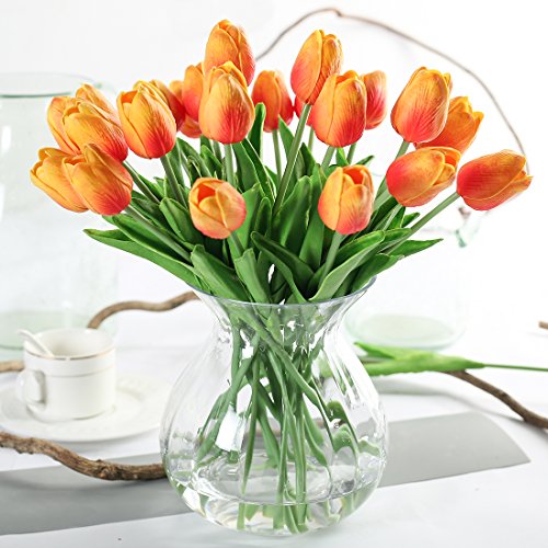 JUSTOYOU Tulipán, Toque Real, 33 cm de Largo, Flores Artificiales Decorativas para Ramos de Boda, hogar, Hotel, jardín, Actividades de Navidad, Regalos, Telas, Naranja -10