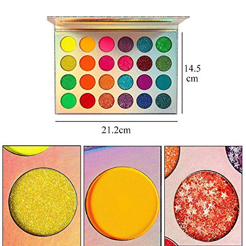 Kalolary Neon Paleta de sombras de ojos que brilla en la oscuridad, 24 colores Paleta de maquillaje de sombras de ojos altamente pigmentadas, Kit de maquillaje con brillo y brillo UV Blacklight