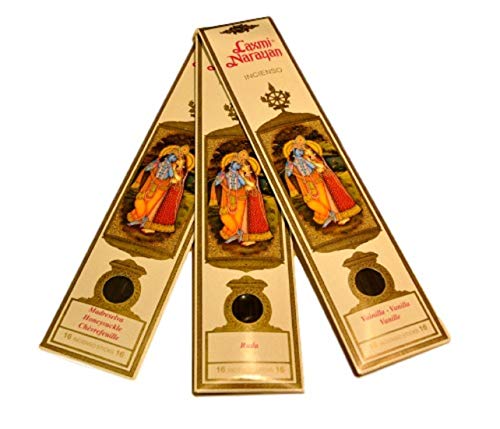 KERALA Incienso Laxmi Narayana Sticks, Incienso de Iglesia.16 Sticks. 100% Natural sin Ftalatos.