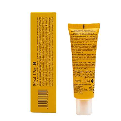 Laboratorios Babé - Fotoprotector Facial Textura Ligera SPF50+ 50 ml, Muy Alta Protección Solar, Crema Solar Para el Rostro, Piel Normal, Piel Seca, Con Aloe Vera y Manzanilla