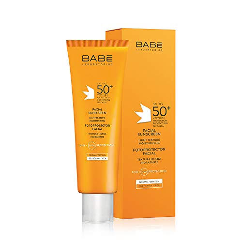 Laboratorios Babé - Fotoprotector Facial Textura Ligera SPF50+ 50 ml, Muy Alta Protección Solar, Crema Solar Para el Rostro, Piel Normal, Piel Seca, Con Aloe Vera y Manzanilla