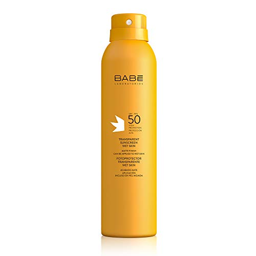 Laboratorios Babé - Fotoprotector Transparente Wet Skin SPF 50 200 ml, Alta Protección Solar, Crema Calmante, Antioxidante, Radiaciones UVA y UVB, Resistente Al Agua, Rápida Absorción