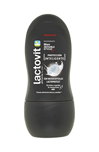 Lactovit - Desodorante Extra Eficaz Invisible Men en Roll On Anti- Manchas, 0% Alcohol, Anti-Irritaciones y 48H de Eficacia - 50 ml