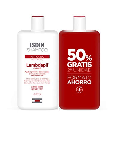 Lambdapil Isdin Duplo Tratamiento Champú Anti Caída, Ayuda a Reducir la Caída del Cabello y Estimula el Crecimiento Capilar, 200 ml, Pack de 2