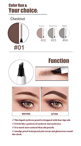 Lapiz de Cejas Waterproof, Tattoo Eyebrow Pen con Cuatro 4 Puntas Duraderas Brow Gel Para Maquillaje de Ojos (Castaño)