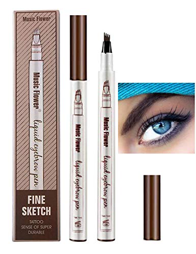 Lapiz de Cejas Waterproof, Tattoo Eyebrow Pen con Cuatro 4 Puntas Duraderas Brow Gel Para Maquillaje de Ojos (Castaño)