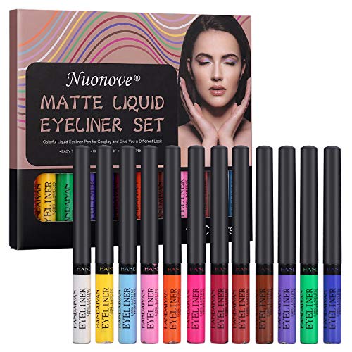 Lápiz Delineador Líquido Mate, Eyeliner Waterproof, Delineador de Ojos Waterproof, Delineador de Ojos de Color, Colorido Liquid Eyeliner Pen para Cosplay, 12 colores