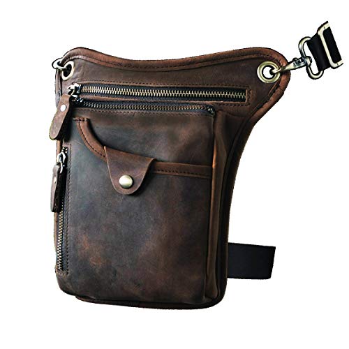 Le'aokuu para Hombre Cuero Genuino Motocicleta Pesca Táctica Hip Bum Fanny Cinturón Paquete de la Cintura Gota Pierna Bolsa de Muslo Bolsa de Mensajero 211-5 (1 211-5 A Marrón Oscuro)