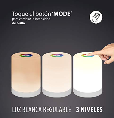 LedGalactic - Lámpara de Mesa portatil, Lámpara de Mesita de noche, Luz Nocturna LED, para Niños, Infantil, de mesilla, Tactil Control, Colores Cambiable RGB, Recargable USB, Lámpara Habitacion