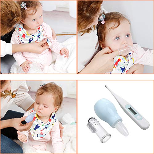 Lictin Set para Cuidado del Bebé - 15 Piezas Kit de Aseo para Bebés con Cuchara de Oreja con LED Cepillo de Pelo y Peine,Cortador de Uñas Cepillo de Dientes de Dedo para Viaje y el Uso Diario (Azul)