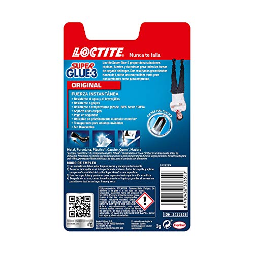 Loctite Super Glue-3 Original, pegamento universal con triple resistencia, adhesivo transparente, pegamento instantáneo y fuerza instantánea, 1x3 g