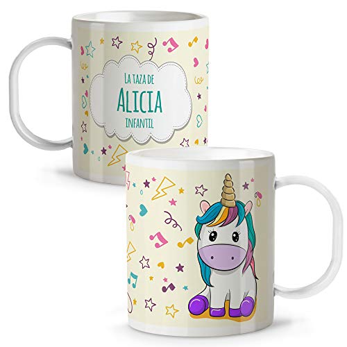 LolaPix Taza Unicornio Infantil niños y niñas Personalizada con Nombre. Vuelta al Cole. Plástico. Varios Diseños a Elegir