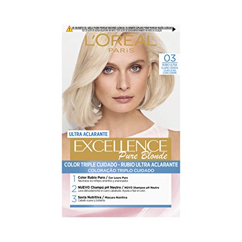 L'Oréal Paris Excellence Coloración Crème Triple Protección, Tono 03 Rubio Ultra Claro ceniza -50 ml