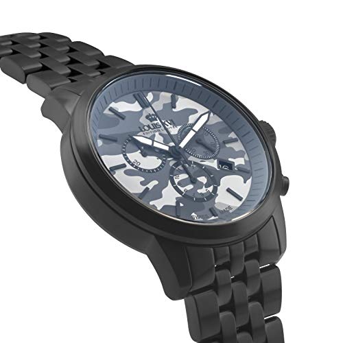 LOUIS XVI Aramis 971 - Reloj de pulsera para hombre, correa de acero, color negro, camuflaje, gris, cronógrafo, analógico, cuarzo, acero inoxidable