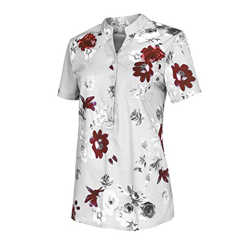 Luckycat Camiseta Casual Para Mujer Camiseta de Mujer con Estampado floral de Manga Corta en V Cuello Moda Impresa Camiseta Blusa Tops de Verano Suelta Manga Corta Mujer Camiseta Manga Corta Camiseta