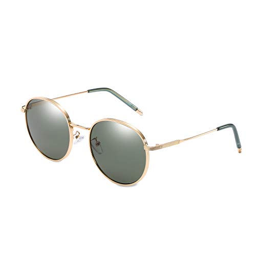 LumiSyne Mujer Retro gafas de sol polarizadas,gafas metálico redondas de estilo,y protección UV 400 al aire libre viajes(Verde)