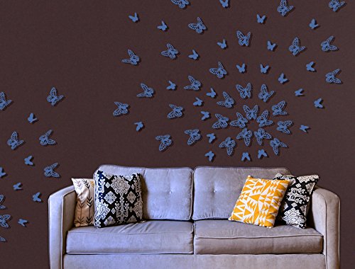 Luxbon 100pcs 3D Decorativas Pegatinas de Pared de la Mariposa 2 Tamaños DIY Mural Decalques Papel Arte Artesanía Inicio Decoración (Azul)