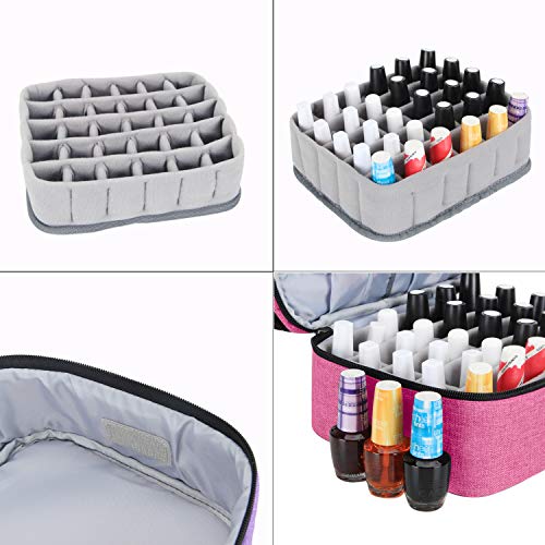 Luxja Organizador de esmaltes de uñas, esmaltes de uñas Estuche, Porta esmaltes de uñas- Sostiene 30 Botellas (15 ml - 0.5 FL.oz), Bolsa de Almacenamiento de Doble Capa para lacas y manicuras, Rosado