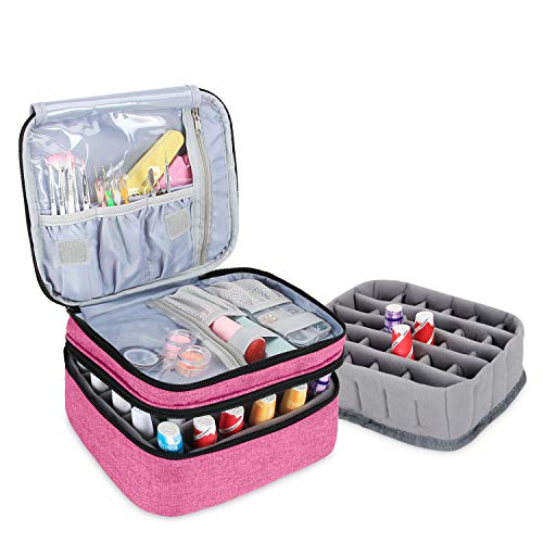 Luxja Organizador de esmaltes de uñas, esmaltes de uñas Estuche, Porta esmaltes de uñas- Sostiene 30 Botellas (15 ml - 0.5 FL.oz), Bolsa de Almacenamiento de Doble Capa para lacas y manicuras, Rosado