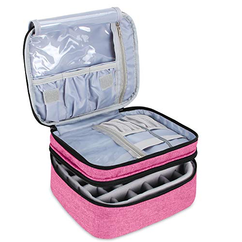 Luxja Organizador de esmaltes de uñas, esmaltes de uñas Estuche, Porta esmaltes de uñas- Sostiene 30 Botellas (15 ml - 0.5 FL.oz), Bolsa de Almacenamiento de Doble Capa para lacas y manicuras, Rosado