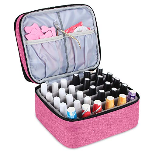 Luxja Organizador de esmaltes de uñas, esmaltes de uñas Estuche, Porta esmaltes de uñas- Sostiene 30 Botellas (15 ml - 0.5 FL.oz), Bolsa de Almacenamiento de Doble Capa para lacas y manicuras, Rosado