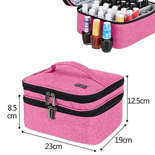 Luxja Organizador de esmaltes de uñas, esmaltes de uñas Estuche, Porta esmaltes de uñas- Sostiene 30 Botellas (15 ml - 0.5 FL.oz), Bolsa de Almacenamiento de Doble Capa para lacas y manicuras, Rosado