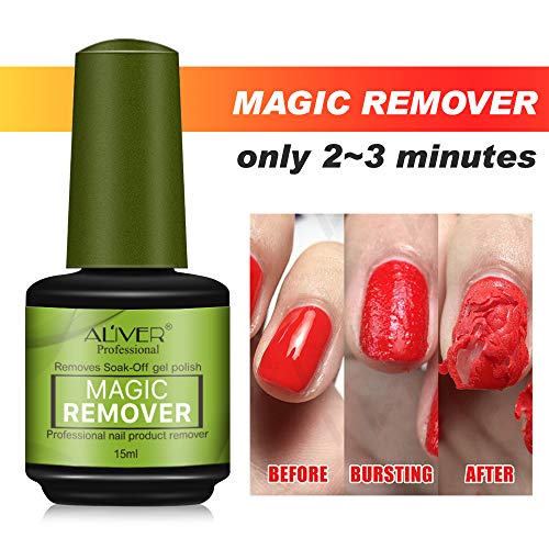 Magic Gel, 2 Paquetes Uñas De Gel Mágico, Removedor De Pegamento para Esmalte De Uñas, Tratamiento Fortalecedor Y Acondicionador Mágico De Uñas 15ml, Remojo del Arte De Uñas, Pincel Acrílico