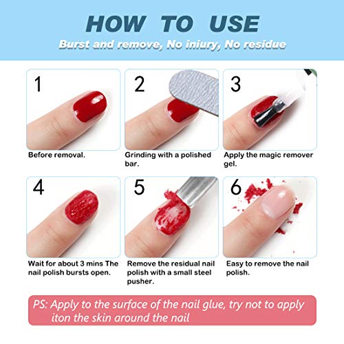 Magic Nail Gel, 2 Piezas de Removedor de Esmalte de Uñas Mágico, Profesional Elimina el Esmalte de Gel Remojo en 3-5 Minutos, Fácil y Rápidamente, NO Dañe Sus Uñas(2x15ml)