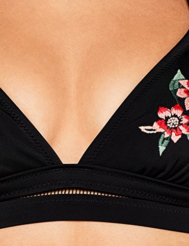 Marca Amazon - IRIS & LILLY Top de Bikini con Flores Mujer, Negro (Nero), L, Label: L