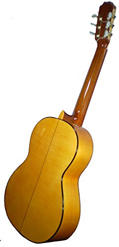 MARCE FLAMENCO 1 - Guitarra Clasica española de estudio + Funda (caja armónica de sicomoro, diapasón madera tintado, dos perfiles tintados en negro, acción baja. Tamaño adulto)