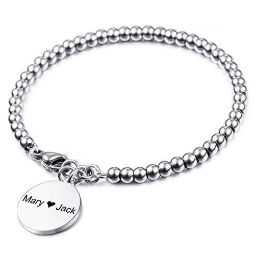 MeMeDIY Pulsera Personalizada Nombres Grabados Personalizados para Mujeres Niñas Acero Inoxidable Tobillo Ajustable Enlace Enlace Dama de Honor Regalos Mejores Amigas Pulseras (Plata Color)