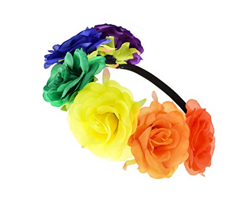 Merroyal Rose - Diademas de flores hippie Multicolor Arco Iris 85